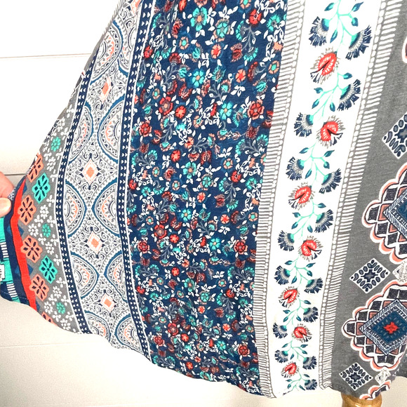 Blush Dress Womens Small Blue Mini Sleeveless V Neck Floral Aztec Fringe Casual - Picture 9 of 10